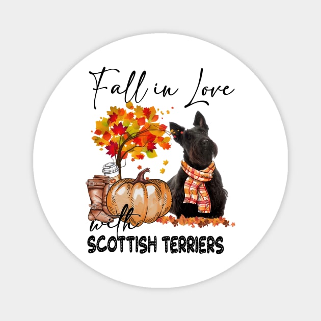 Fall In Love With Scottish Terriers Fall Pumpkin Thanksgiving Magnet by Red and Black Floral